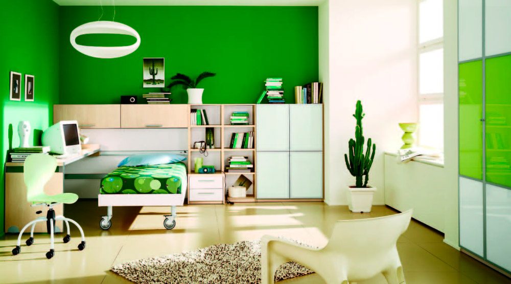 Habitación moderna en color verde