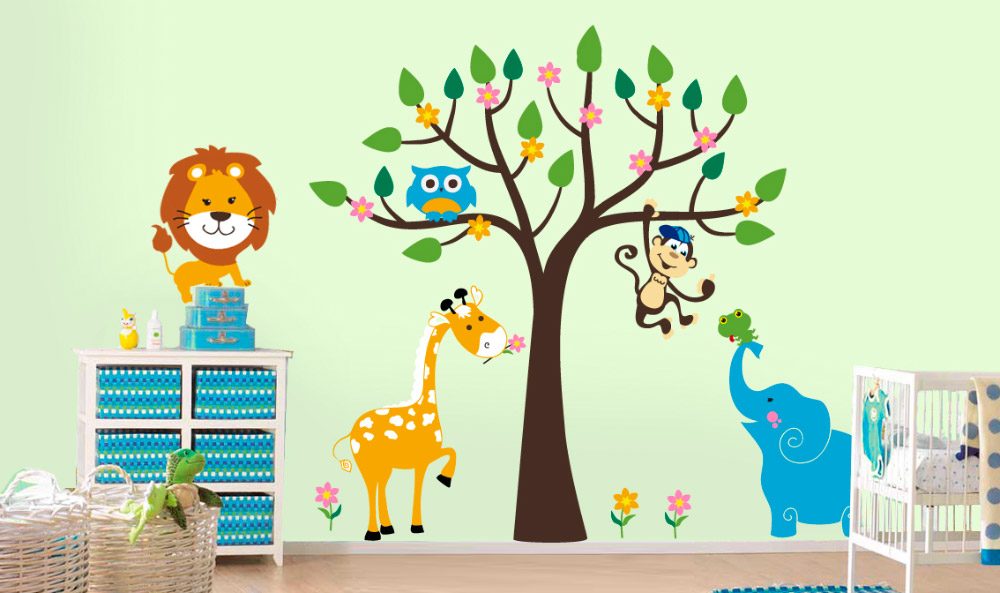 Mural infantil con animales del bosque
