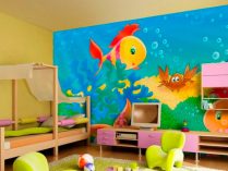Colorido mural infantil del fondo del mar