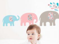 Vinilos para bebés con elefantes en tonos pastel
